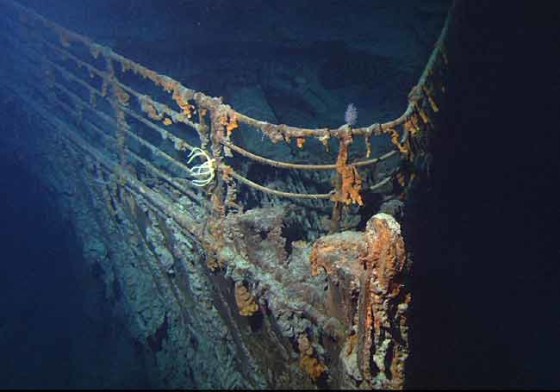 The bow of Titanic photographed in June 2004 by the ROV Hercules during an expedition returning to the shipwreck.