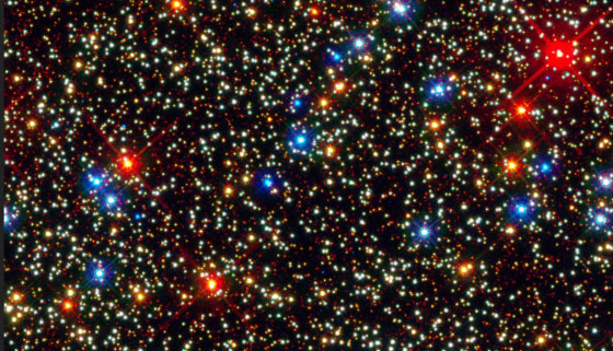 The tiny blue stars shown in the globular cluster of Omega Centauri can't be seen in distant galaxies, but new findings show they dominate in early ellipticals.