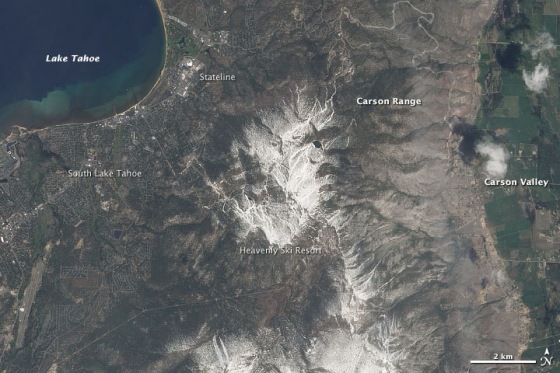Geologists used LiDAR, a type of laser radar that can "see" through dense vegetation, in their study of the Lake Tahoe faults.