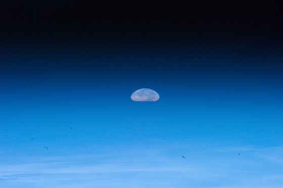 The Aug. 1 full moon appears squashed due to distortions by Earth's atmosphere in this photo by an astronaut on the International Space Station.