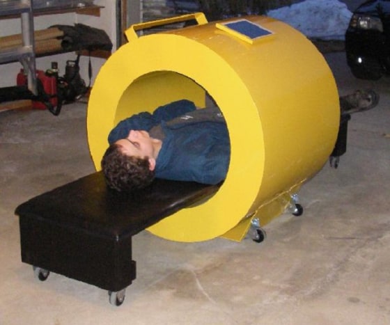 This full-size mockup shows a compact MRI scanner developers say could fit aboard the space station.