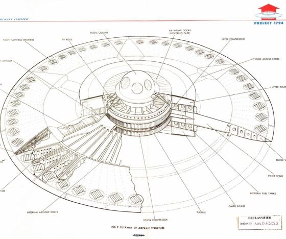 Image: Newly declassified designs of attempts to build a flying saucer