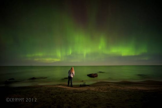 Astrophotographer Laurie Crofoot sent in a photo of herself with an aurora seen in Ontonagon County, Mich., along the southern coast of Lake Superior. The photo was taken the night of Sept. 30.
