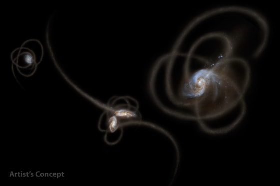 New research from scientists using NASA's Spitzer Space Telescope suggests that a mysterious infrared glow across our whole sky is coming from stray stars torn from galaxies. This artwork is adapted, in part, from galaxy images obtained from the NASA/ESA Hubble Space Telescope.