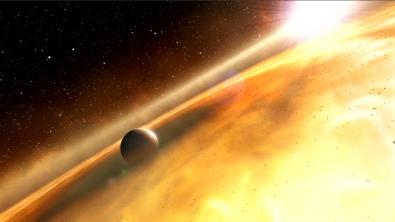 This artist's impression shows the huge exoplanet Fomalhaut b orbiting its sun, Fomalhaut. Fomalhaut b was once thought to be dead and buried.
