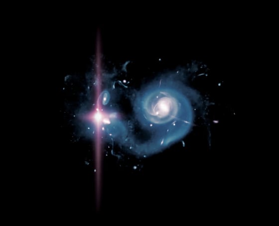 A high-resolution simulation of a galaxy hosting a super-luminous supernova and its chaotic environment in the early universe.
