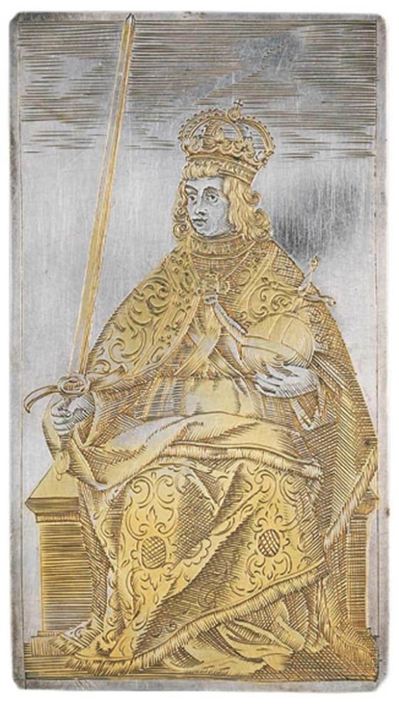 Among a set of playing cards from 400 years ago was this king of swords, with the ruler dressed as a Holy Roman emperor. The full deck was sold in 2010.