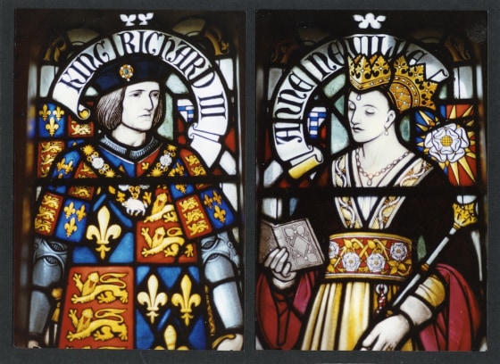Richard III and his queen, Anne of Neville, in a stained glass window in Cardiff Castle.