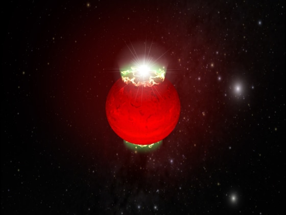 An artist's impression of auroras at the magnetic pole of a brown dwarf. Astronomers believe this phenomenon may account for the bright "radio flares" given off by dwarfs such as J1047+21.