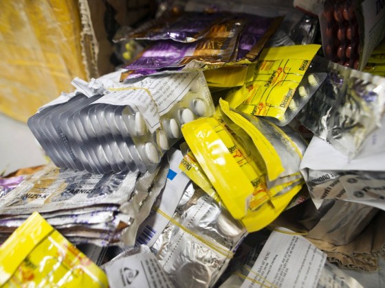 Image: Counterfeit drugs seized by U.S. Customs & Border Protection are seen on display at the agency's offices at John F. Kennedy Airport