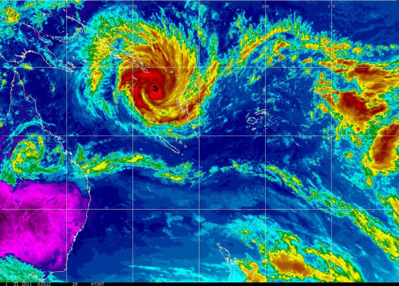Image: A satellite image shows tropical cyclone Yasi