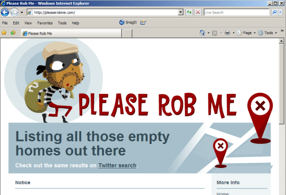 Image: Please Rob Me website