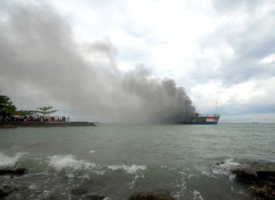 Image: Huge smoke billow from the burning ferry