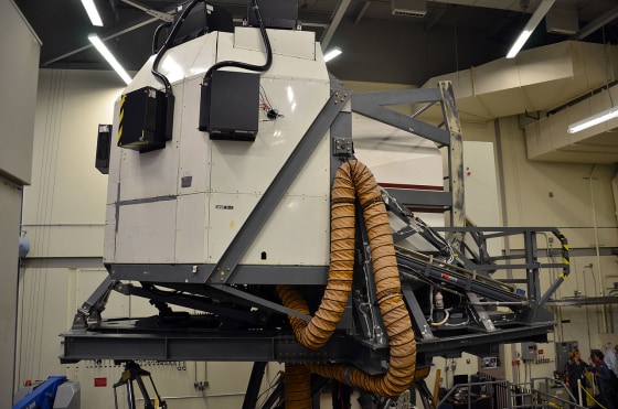 An exterior view of NASA Johnson Space Center's Shuttle Motion Simulator (SMS), which will be moved to Texas A&M University in 2012.