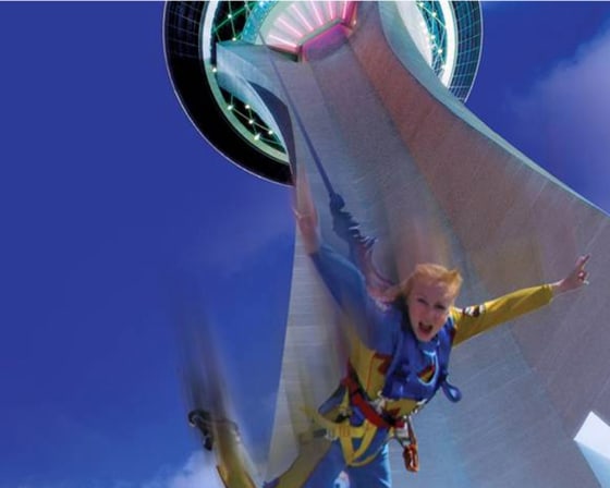 The new SkyJump at the Stratosphere Las Vegas couldn’t be much simpler: You jump off a platform 855 feet above the Strip.