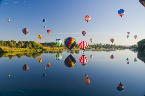 Prosser Washington Balloon Rally 2008 The balloons are reflected in the Yakima River.