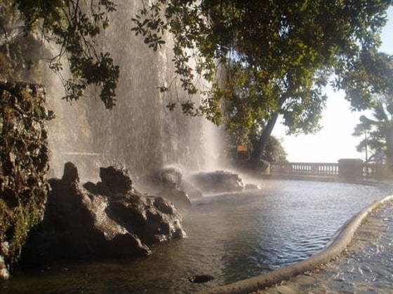Cliffside waterfall in Nice, France