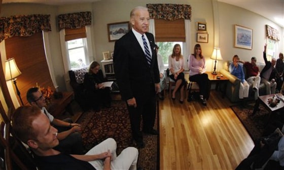 Vice President Joe Biden speaks at the home of Lorrie and Robert Cochran in Manchester, N.H., on Monday.