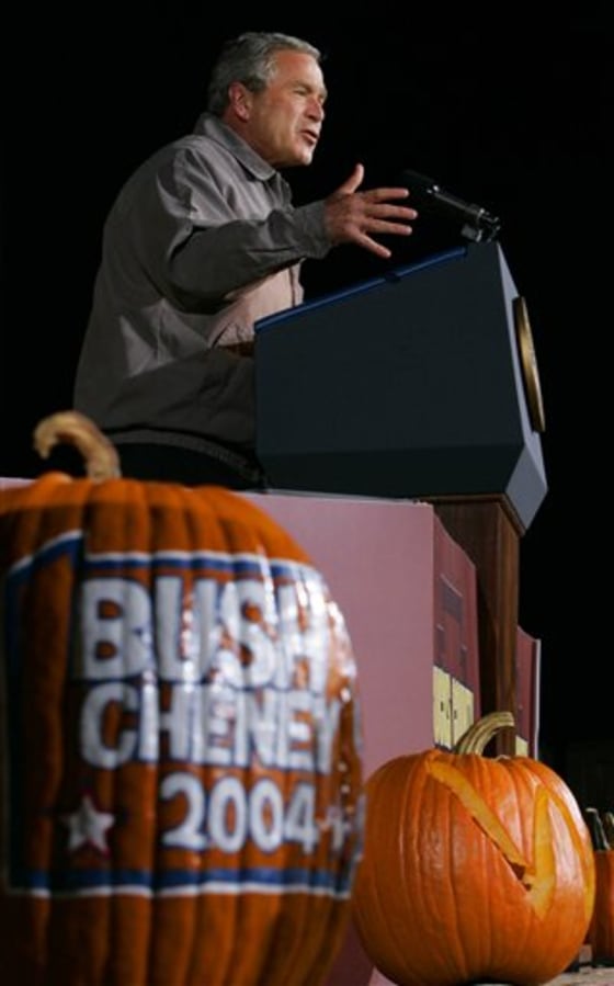 President Bush greets the crowd as he arrives at a rally at the Lancaster Airport in Lititz, Pa. Wednesday.