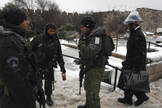 Snow falls in Jerusalem