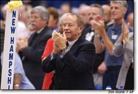 The Rev. V. Gene Robinson applauds at the Episcopal General Convention in August before a vote on whether to elect Robinson, a homosexual, as bishop of New Hampshire.