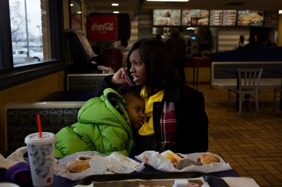 Kiswanna Randle goes to lunch at Burger King with her four year old daughter after work in Little Rock, Ark.