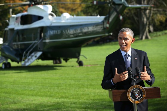 President Barack Obama makes a statement about Ebola after a conference call with USAID workers in West Africa Oct. 28, 2014 prior to his departure from the White House in Washington, D.C. (Photo by Alex Wong/Getty)