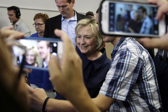 Democratic presidential candidate Hillary Rodham Clinton greets supporters during the Annual Hawkeye Labor Council AFL-CIO Labor Day picnic, Sept. 7, 2015, in Cedar Rapids, Iowa. (Photo by Charlie Neibergall/AP)