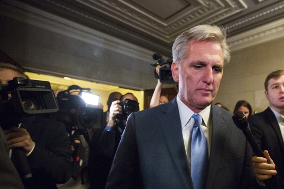 House Republican Leader Kevin McCarthy prepares to speak to the media after unexpectedly dropping out of consideration to be the next Speaker of the House on Capitol Hill in Washington, D.C., on Oct. 8, 2015. (Photo by Jim Lo Scalzo/EPA)