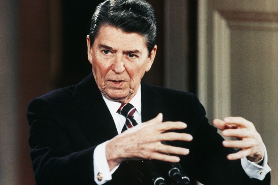 President Ronald Reagan speaks during a news conference at the White House in January, 1986.