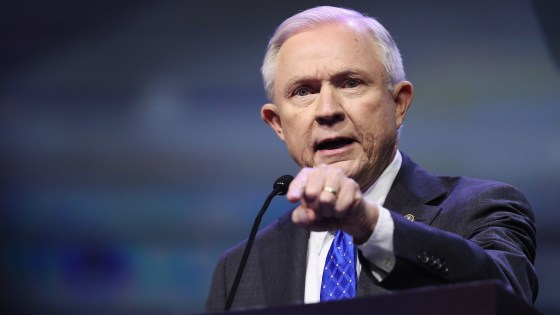 Sen. Jeff Sessions (R-Ala.) speaks at the National Rifle Association's NRA-ILA Leadership Forum during the NRA Convention at the Kentucky Exposition Center on May 20, 2016 in Louisville, Ky. (Photo by Scott Olson/Getty)