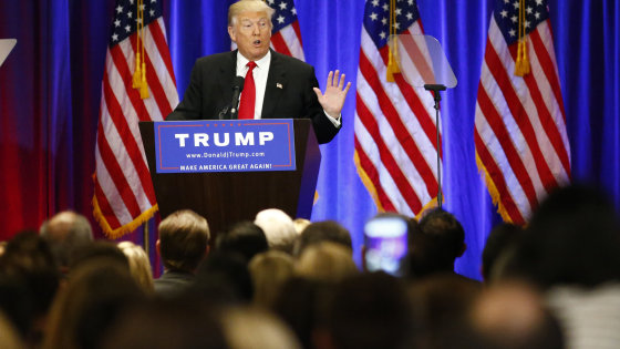 Presumptive Republican presidential nominee Donald Trump speaks at Trump Soho Hotel in New York on June 22, 2016. (Photo by Kena Betancur/AFP/Getty)