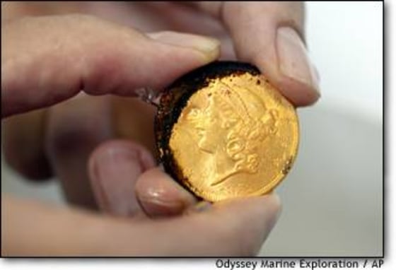 This Coronet Head $20 Double Eagle coin was plucked off the shipwreck of the SS Republic during salvage operations in November.