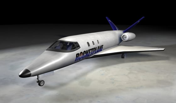 The big prize in SpaceShot's skill game is a ride to the edge of space on Rocketplane's suborbital rocket-jet hybrid, shown in this artist's conception. Rocketplane plans to begin commercial service as early as next year.