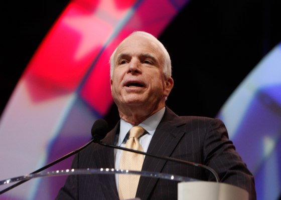 Republican presidential candidate Senator John McCain addresses supporters during a campaign stop at the NAACP Image: National Convention in Cincinnati