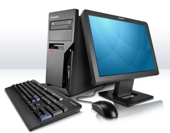 Image: Lenovo ThinkCentre desktop computer and monitor