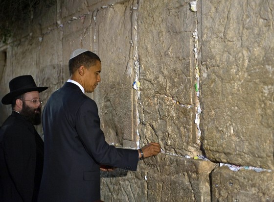 Image: Barack Obama inserts a message into a crack in the Western Wall in old city Jerusalem