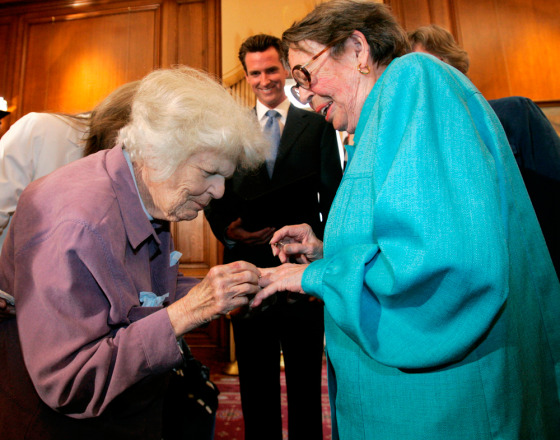 Image: Phyllis Lyon, Del Martin, Gavin Newsom