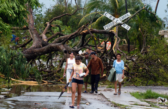 Image: Street blocked by a tree brought down by Hurricane Gustav, in Los Palacios, Cuba
