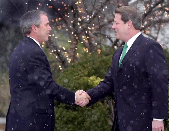 Image: Vice president Al Gore (R) shakes hands with President George W. Bush
