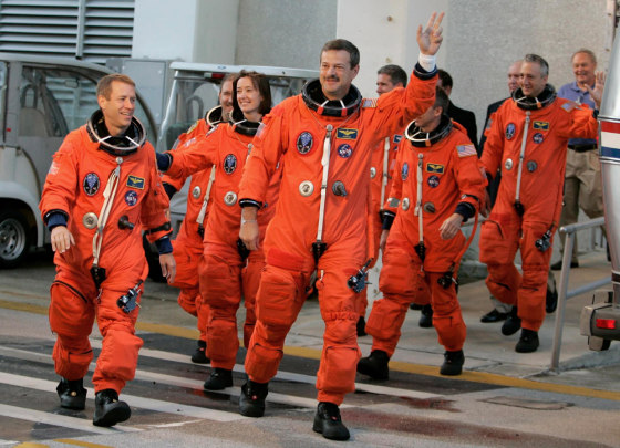 Image: USA Space Shuttle Atlantis Crew Walk Out From O&C at Kennedy Space Center Florida