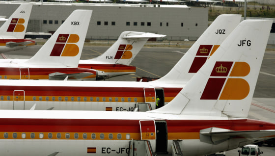 Image: Spanish carrier Iberia's planes on the tarmac in Madrid Barajas airport