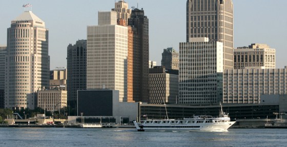 A view of Detroit's skyline from across the Detroit River in July 2006.