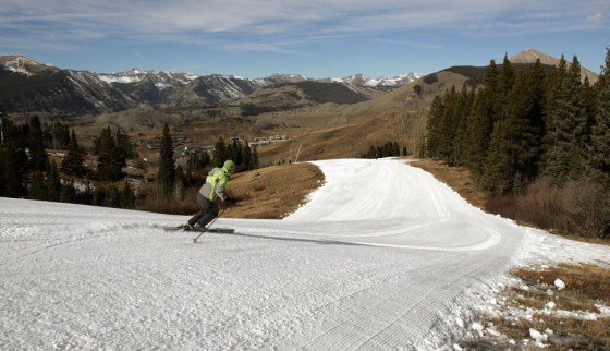 Image: April Prout tests manmade snow at Crested Butte Mountain Resort