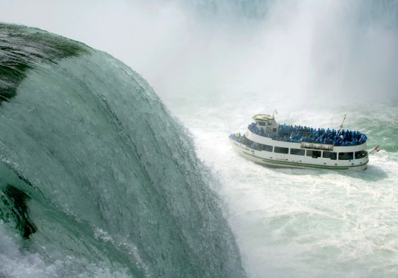 The Maid of the Mist navigates the turbulent waters of the lower Niagara river at the base of Horseshoe Falls, at Niagara Falls State Park, N.Y. Niagra Falls boasts a winning combination of sprawling gaming complexes, a bustling tourist promenade, and some of the worlds’ most amazing waterfall views.