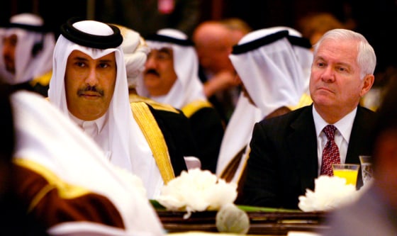 Image: US Secretary of Defence Robert M. Gates (right) seen flanked by Qatar’s Prime Minister and Minister of Foreign Affairs, Sheikh Hamad Bin Jassim Bin Jaber Al Thani (left) during the opening session of the 4th International Institute for Strategic Studies