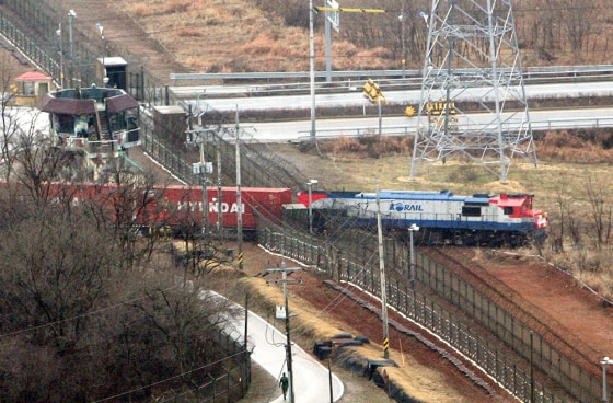 A cargo train passes into North Korea in Paju, near the demilitarized zone, on Tuesday.