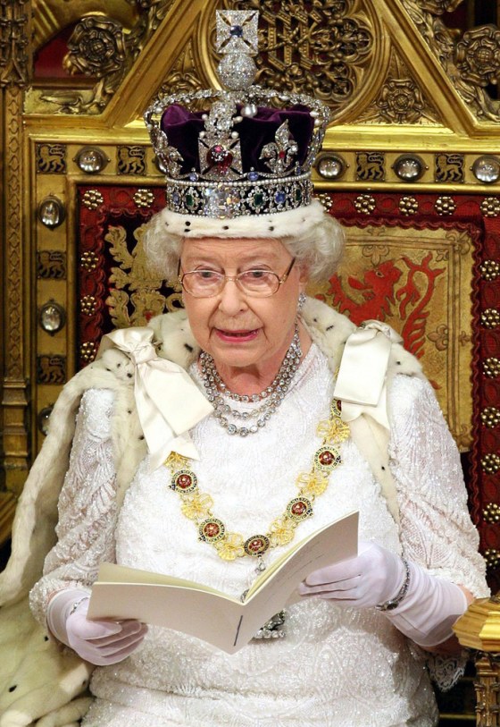 Britain's Queen Elizabeth II reads her annual address at the House of Lords in London on Nov. 6, during the State Opening of Parliament. The Queen became the country's oldest monarch Thursday, overtaking her great-great grandmother Queen Victoria.