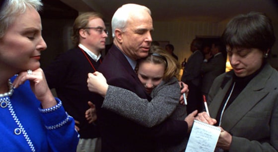 Image: John McCain and his daughter Meghan on the night he won the New Hampshire Republican primary in 2000.