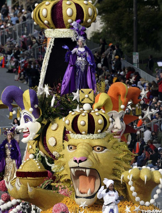 The \"Magic of Mardi Gras\" float takes part in the annual Rose Parade in Pasadena, California